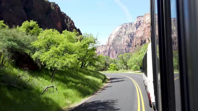 Riding the shuttle bus through Zion national park