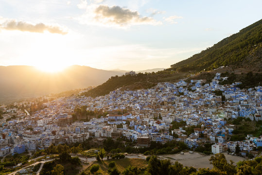 Sunset Above Chefchaouen And The Mountains