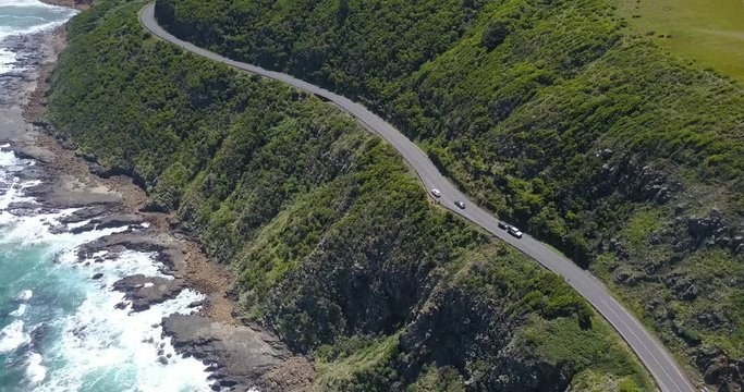 Beautiful ocean drive on Australian coastal road (aerial view)