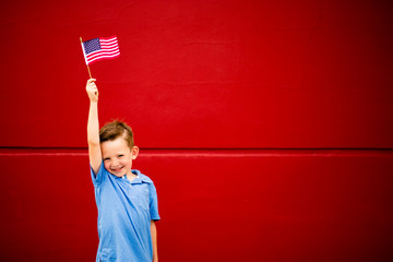 Little Patriotic Boy with American Flag