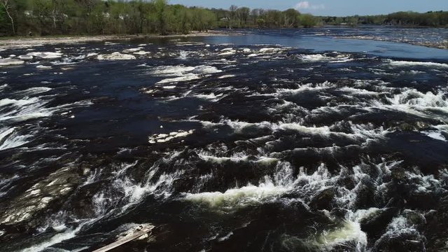 Panning aerial, Mohawk River waterfall
