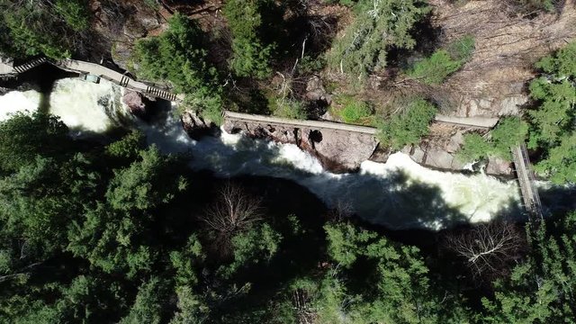 Woodland trail over High Falls Gorge, overhead aerial