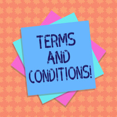 Writing note showing Terms And Conditions. Business photo showcasing detail the rules that apply to bear a certain contract Multiple Layer of Sheets Color Paper Cardboard with Shadow
