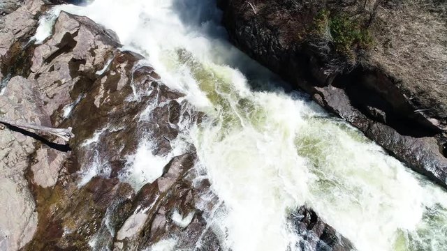 Overhead aerial, waterfall in High Falls Gorge