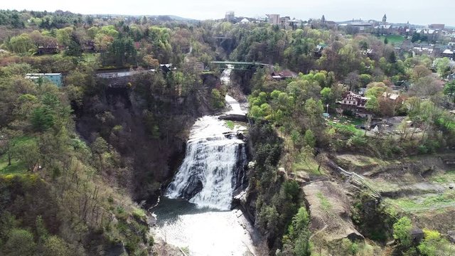 Ithaca Falls near Cornell University, wide aerial