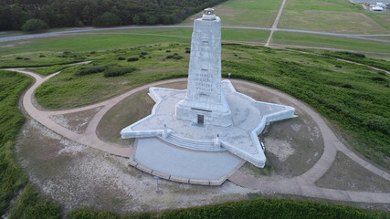 Overhead Drone View Wright Brothers Monument at Sunset Kill Devil Hills