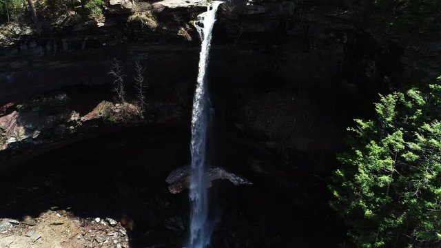 Tilt down aerial, Kaaterskill Falls in New York