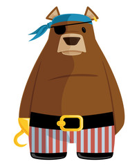 Pirate Bear Color Flat Vector Graphic Cartoon Illustration