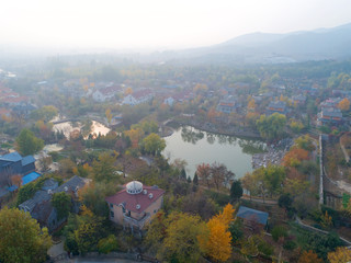 Aerial view of expensive villas in countryside, suburb of Beijing, Chanping, China