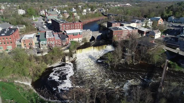 Middlebury Falls In Vermont, Panning Aerial