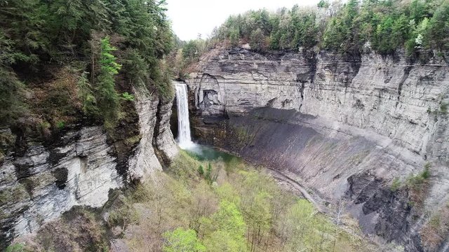 Pan left aerial, Taughannock Falls in Ithaca