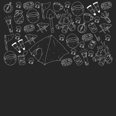 Camping vector illustration. Travel, hiking, outdoor adventure