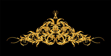 gold ornament frame  scroll isolate on black