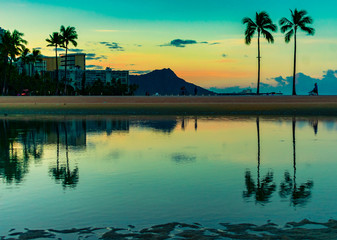 Tropical Diamond Head Sunrise in Waikiki Honolulu Hawaii