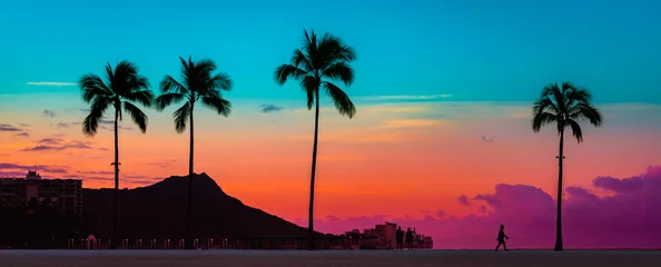 Zelfklevend Fotobehang Tropische Paradie Art Zonsopgang in Waikiki, Hawaï © Michelle