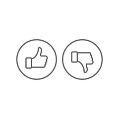 Thumbs up and thumbs down vector icon, isolated on white background