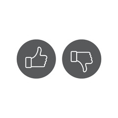Thumbs up and thumbs down vector icon, isolated on white background