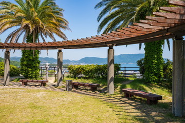 Rest area with pergola in the park ,Shikoku,Japan
