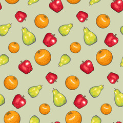 Seamless background with various fruits. 