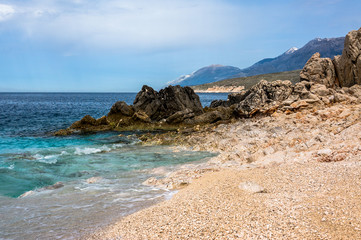 Fototapeta na wymiar Sand coast of the Adriatic sea in South Albania
