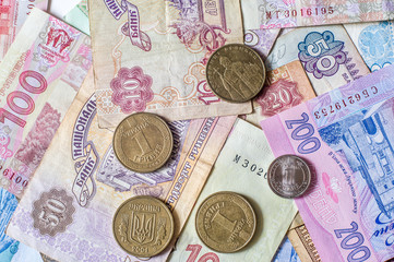 Ukrainian hryvna, coins and bills. Cash, hryvnia.