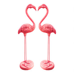 Pink flamingo statues isolated on white background. Love of birds for garden decorations. ( Clipping path )