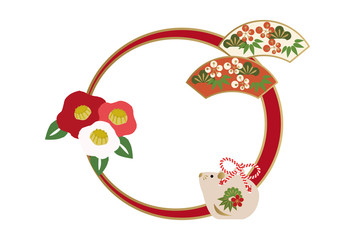 正月飾り。日本のお正月の壁飾り。正月のデザイン素材。令和2年。 正月の輪飾り。干支の正月飾り。熨斗。ねずみ年の正月飾り。