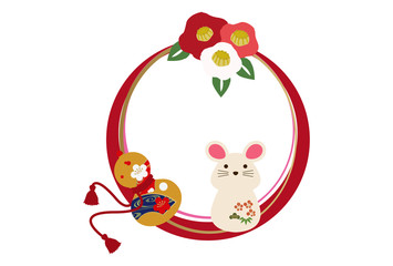 正月飾り。日本のお正月の壁飾り。正月のデザイン素材。令和2年。 正月の輪飾り。干支の正月飾り。熨斗。ねずみ年の正月飾り。