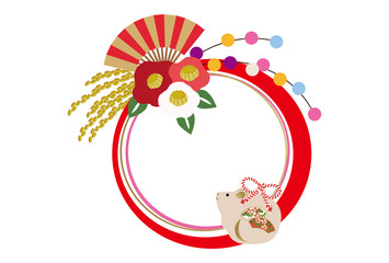 正月飾り。日本のお正月の壁飾り。正月のデザイン素材。令和2年。 正月の輪飾り。干支の正月飾り。熨斗。ねずみ年の正月飾り。