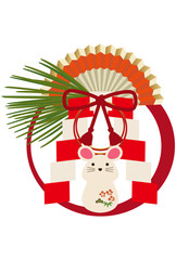 正月飾り。日本のお正月の壁飾り。正月のデザイン素材。令和2年。 正月の輪飾り。干支の正月飾り。熨斗。ねずみ年の正月飾り。