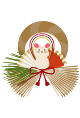 正月飾り。日本のお正月の壁飾り。正月のデザイン素材。令和2年。 正月の輪飾り。干支の正月飾り。熨斗。ねずみ年の正月飾り。