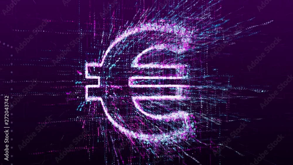 Canvas Prints animation of a money sign european euro. consists of a stream of numbers and symbols in digital spac