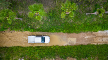 Aerial view  off-road car vehicle, car 4 wheel drives off-road. © Kalyakan