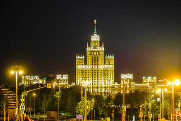 Moscow, Russia - June, 3, 2019: skyscraper on the kotelnichesky embankment in Moscow
