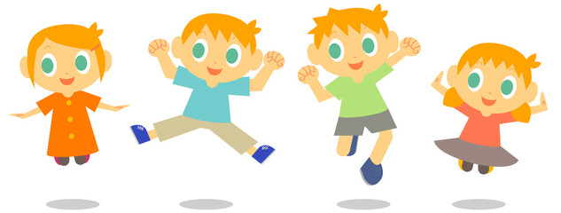 笑顔の子供ジャンプポーズセット