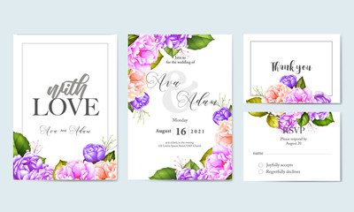 watercolor floral leaves wedding card template