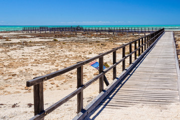 Boardwalk at Hamelin Pool above marine stromatolites - Denham, WA, Australia