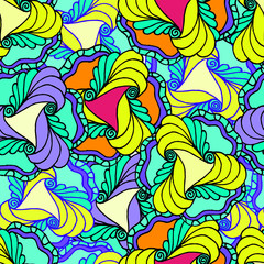 Obraz premium Abstract geometric background seamless multi-colored flowers shape 