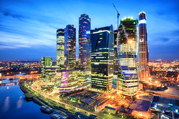 international business center under construction at sunset in Moscow