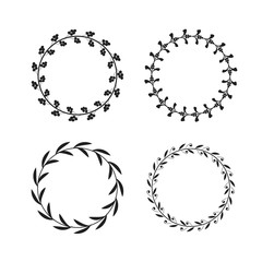 Collection of black and white circular laurel wreaths for use as design elements