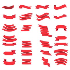 Red ribbons set. design elements isolated on white background. - Vector