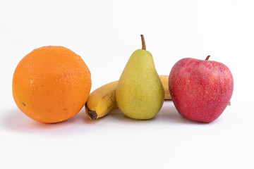 beautiful composition: apple, pear, orange and banana on White background