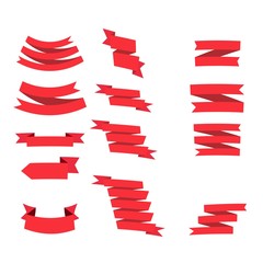 Red ribbons set. design elements isolated on white background. - Vector