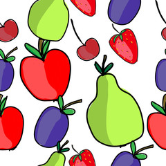 Seamless pattern fruit in the style of children's drawing.