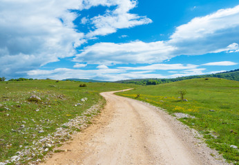 Altopiano di Rascino (Rieti, Italy) - The extended plateau of Rascino lake, over a thousand meters high, in the mountains between Lazio and Abruzzo region, province of Rieti, with spring flowering