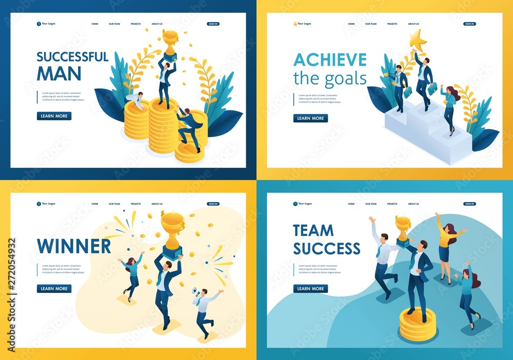 Wall mural set design web page templates of achieving goal. modern illustration concepts for website and mobile