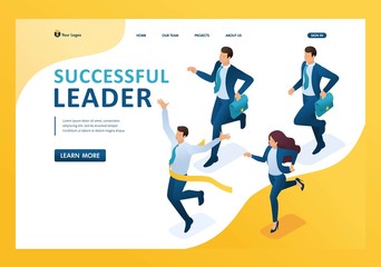 Isometric Successful leader, leading the race, winning at any cost. Template landing page