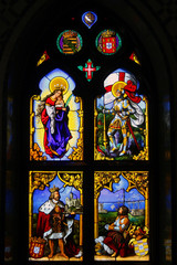 Stained glass in the Pena Castle, Sintra, Lisbon District, in Portugal