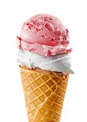 ice cream balls in waffle cone