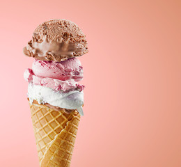 various ice cream balls in waffle cone